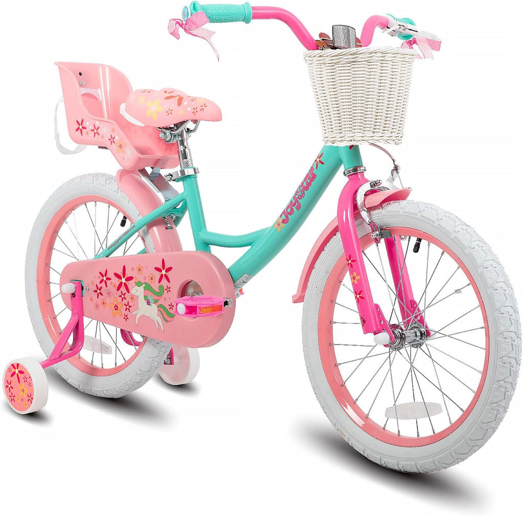 JOYSTAR Unicorn Kids Bike for Girls Ages 2-9 Years Old, 12 14 16 18 Inch Kids Bike with Training Wheels, Doll Seat, Streamers and Basket, Toddler Girl Bicycle, Multiple Colors