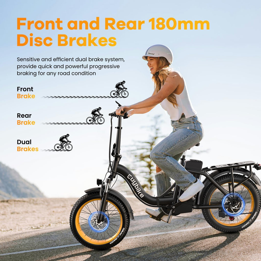 Folding Electric Bike for Adults with Peak 1000W Motor, 48V 20AH Battery up to 30MPH 80 Miles, 20' Fat Tire All Terrain Ebike, 7-Speed Commuter E Bike Black with Saddle Bag, Step-Thru, UL Certified