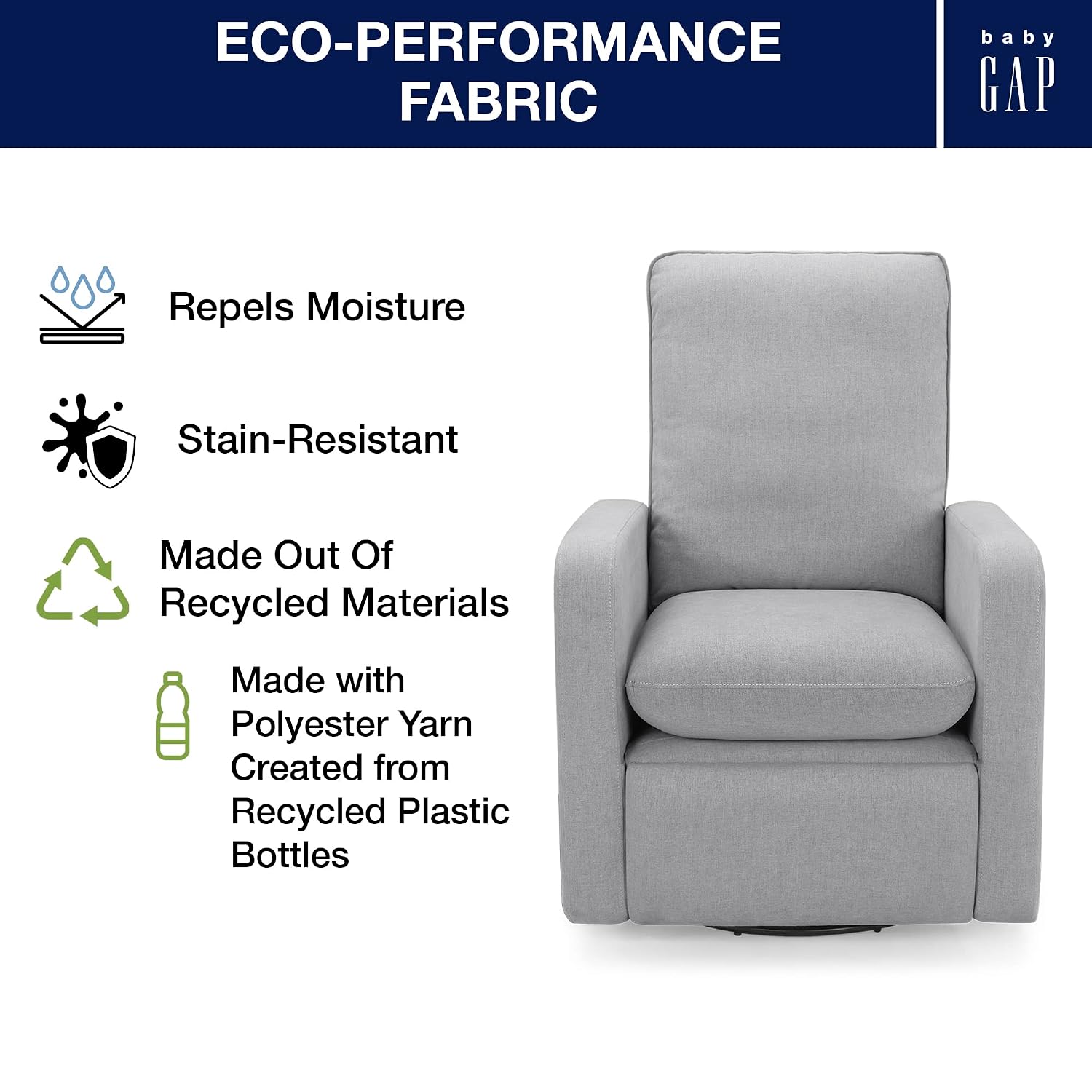 GAP babyGap Cloud Recliner with LiveSmart Evolve - Sustainable Performance Fabric, Grey