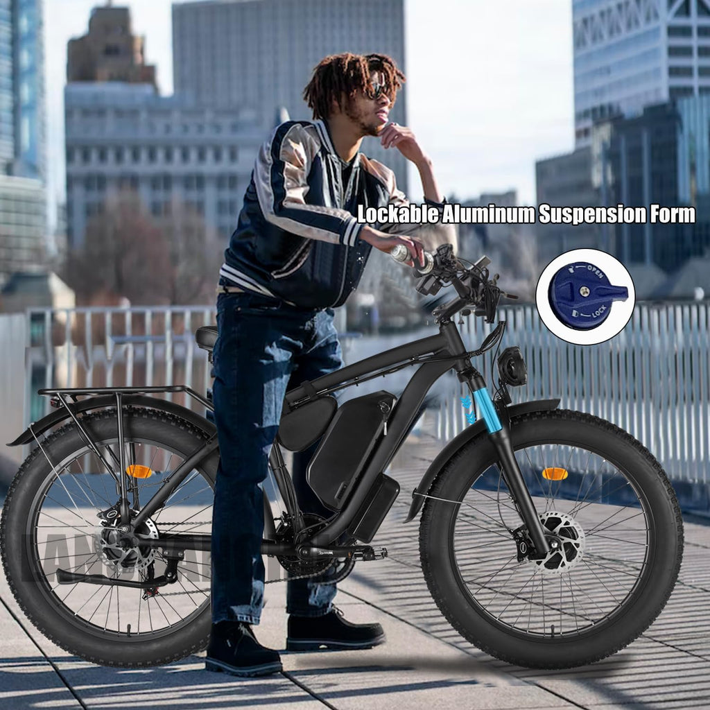 6000W Peak Dual Motor Electric Bike for Adults, 60V 25AH Battery, 45MPH & 100 Miles Range,21-Speed Full Suspension, 26' x 4.0' Fat Tire Off-Road E-Bike for All Terrain Snow Sand