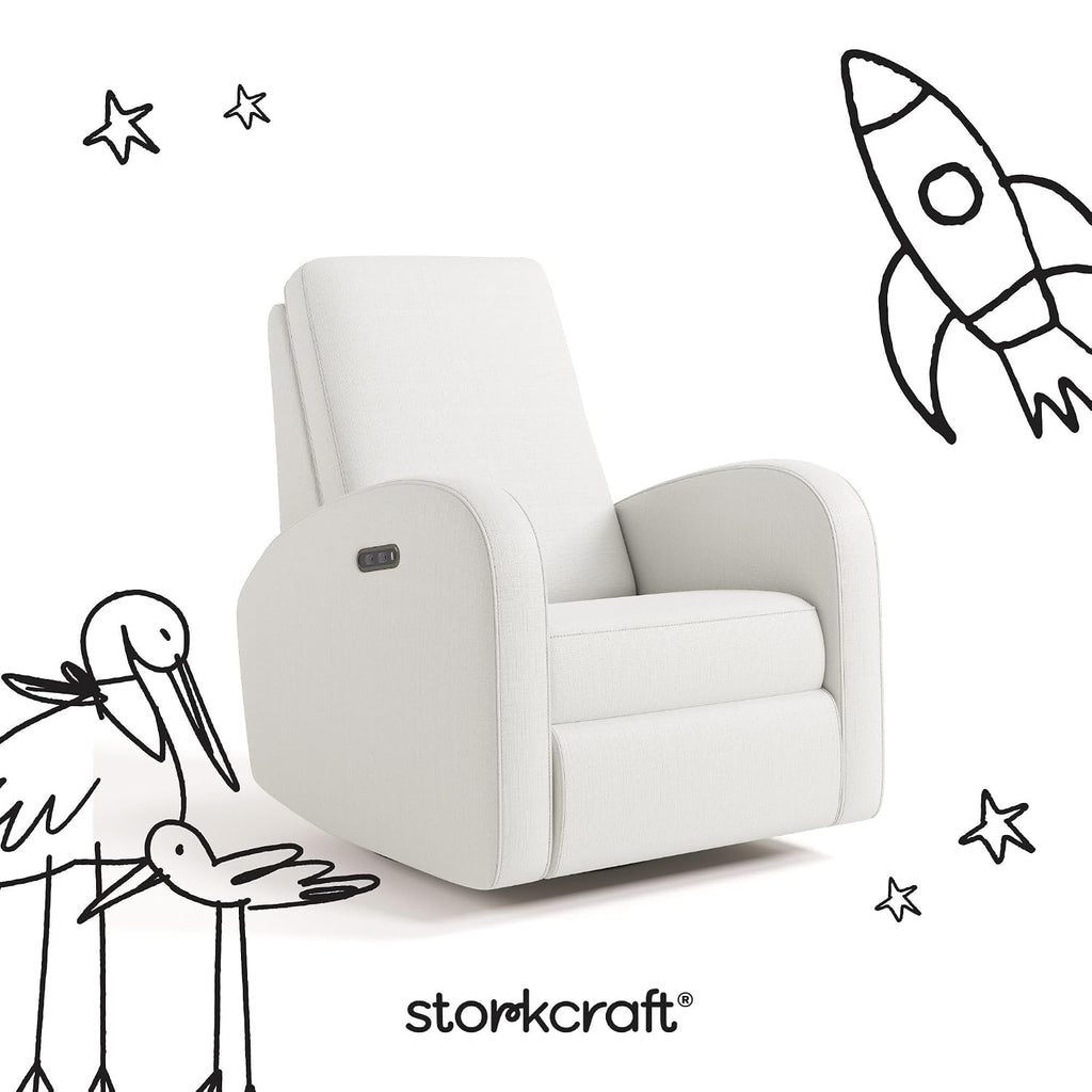 Storkcraft Santa Monica Power Recliner Swivel Glider (Ivory Basketweave) – Effortless Electronic Power Recline, USB-A & USB-C Charger