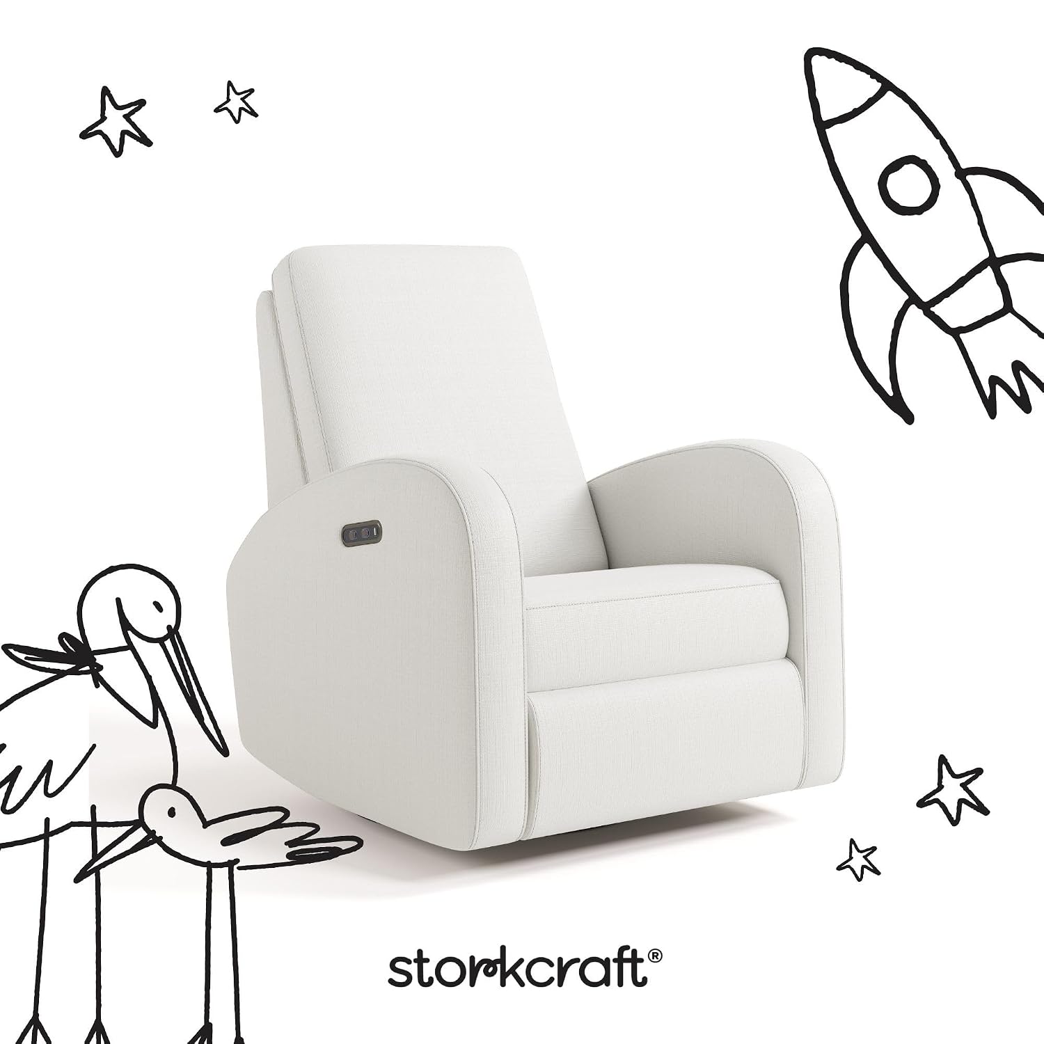 Storkcraft Santa Monica Power Recliner Swivel Glider (Ivory Basketweave) – Effortless Electronic Power Recline, USB-A & USB-C Charger
