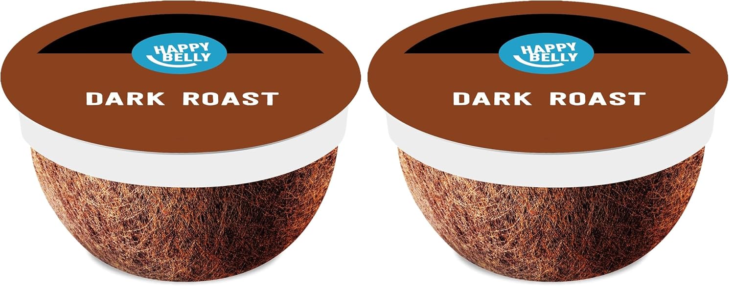Amazon Brand - Happy Belly Dark Roast Compostable Coffee Pods, Compatible with K-Cup Brewer, 96 Count (Pack of 2)