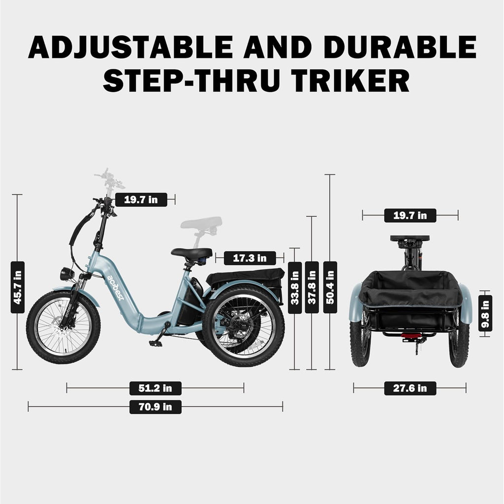 ACTBEST Triker Electric Bike, Peak 1200W Brushless Motor Folding Trike Ebike, 748.8Wh Removable Battery,Up to 70 Miles,Step-Thru 3 Wheel Electric Bicycle,20X3.0 Fat Tire Tricycle for Adults