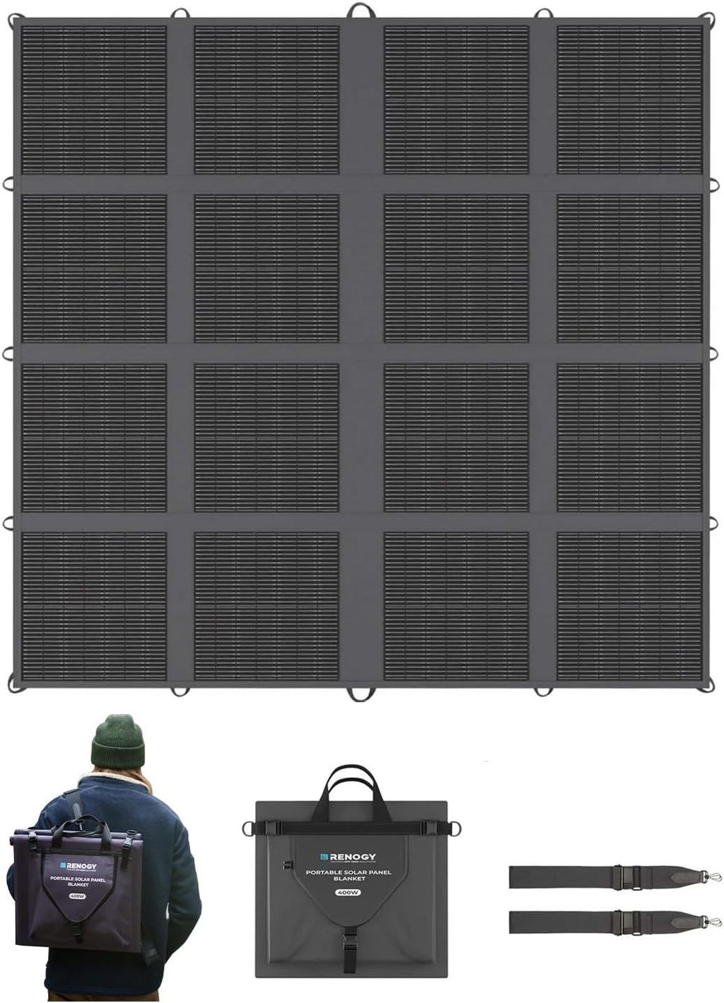 Renogy 400 Watt Solar Panel Blanket, N-Type Portable Foldable Solar Panels 25% High Efficiency, Lightweight 16-Fold Space-Save, Fast Setup for Camping, RV, SUV, Pickup Truck, Marine, Off-Grid Outdoor