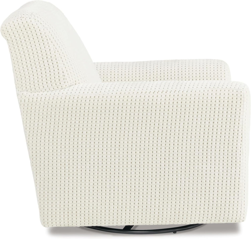Signature Design by Ashley Herstow Casual Polka Dot Upholstered Swivel Glider Accent Chair, White & Beige