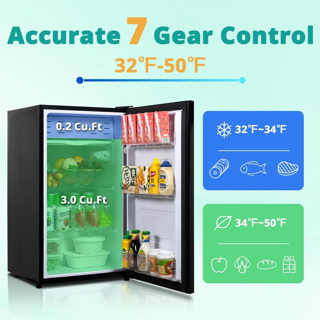 3.2 Cu.Ft Small Refrigerator Single Door, Mini Fridge for Bedroom Office Dorm Kitchen Undercounter, Compact Cooler with Removable Glass Shelves Quite Operation, Black