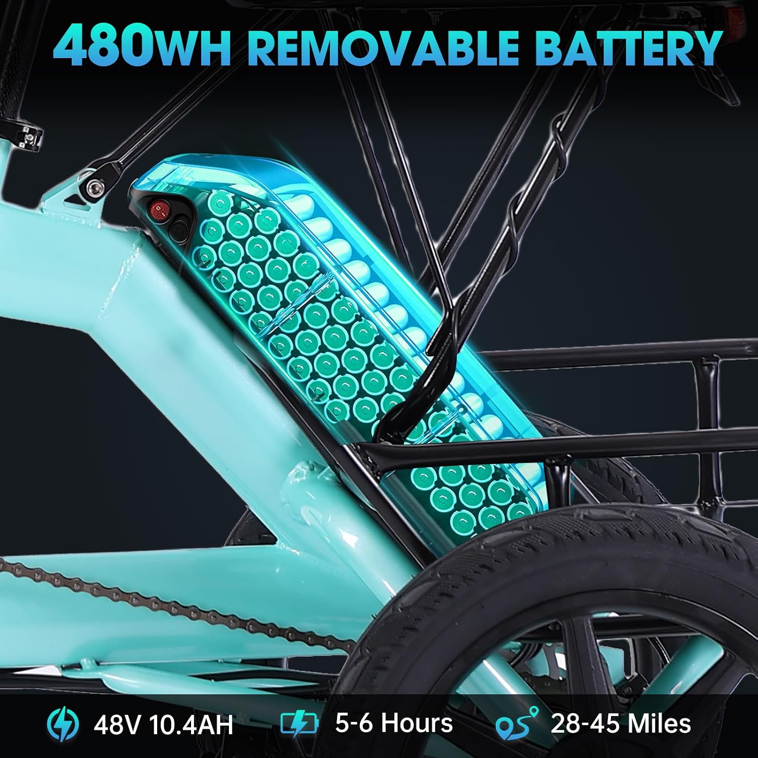 E Trike Electric Bike, 350W(Peak 500W) Brushless Motor Folding Trike, 2 Seats Ebike, 480Wh Removable Battery, Step-Thru 3 Wheel Electric Bicycle, Up to 45 Miles, Tricycle for Adults Parents