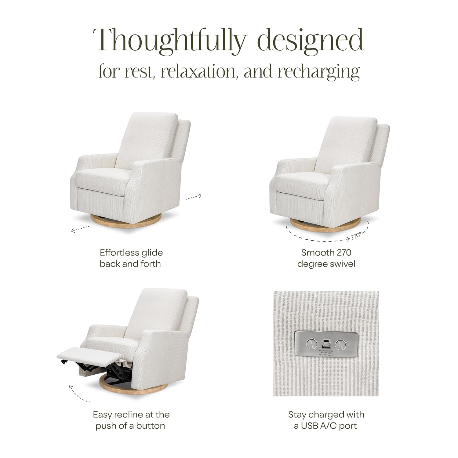 Namesake Crewe Glider Recliner Nursery Chair - GREENGUARD Gold & Certi-PUR US Certified Rocker Recliner - Glider Rocking Chair for Nursery & Living Room - Electronic, 270° Swivel, Fog Chatham