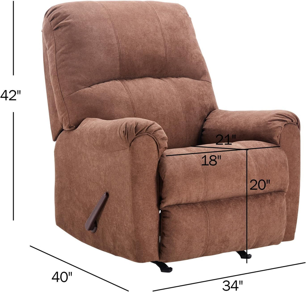 CANMOV Rocker Recliner Chair, Manual Recliner Chair with Overstuffed Back and Arms for Adults, Nursery Rocking Glider Reclining Single Sofa for Living Room, Brown
