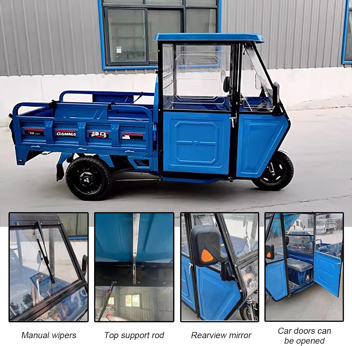 Electric Tricycle Cover, Three-Wheeler Cab Awning, Fully Enclosed Awning, Tricycle Frame Canopy with Tempered Glass, for Delivery Electric Trike(Red,115cm/45.3in)