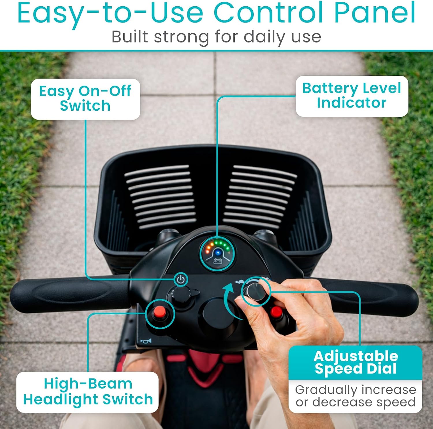 Vive 3 Wheel Mobility Scooter - Electric Powered Mobile Wheelchair Device for Adults - Folding, Collapsible and Compact for Travel - Long Range Power Extended Battery with Charger and Basket Included