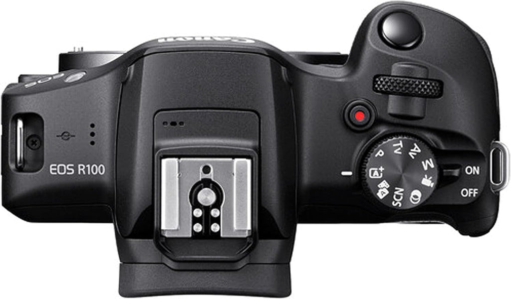 Canon EOS R100 24.2MP APS-C CMOS Sensor Mirrorless Camera with 18-45mm Lens + 64GB Memory + Stabilizing Grip + Software Pack +More (Value Bundle) (Renewed)
