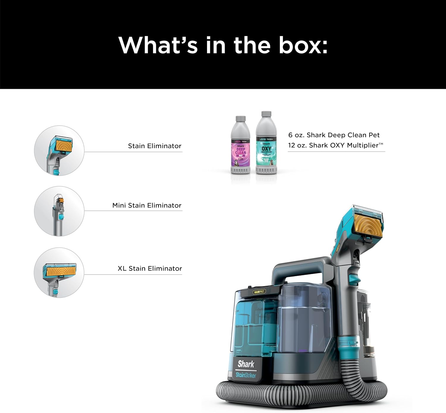 Shark StainStriker HairPro Portable Carpet, Upholstery & Area Rug Cleaner, Stain, Hair & Odor Remover, 3 Tools & dual activated Solution, Teal, PX253BRN