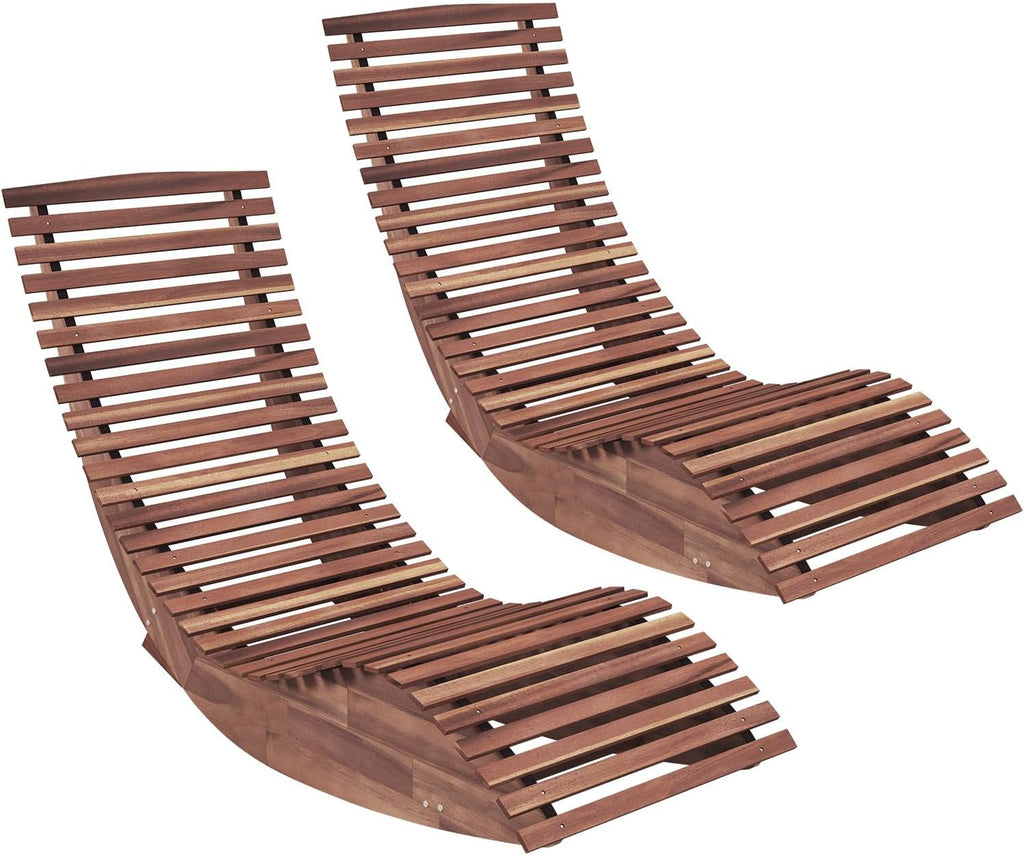 Giantex Outdoor Chaise Lounge Chair - Set of 2 Acacia Wood Outdoor Lounger, Patio Lounge Chair with Slatted Design, Rocking Chair, Patio Rocker for Sunbathing, Poolside, Beach Lounge Chairs