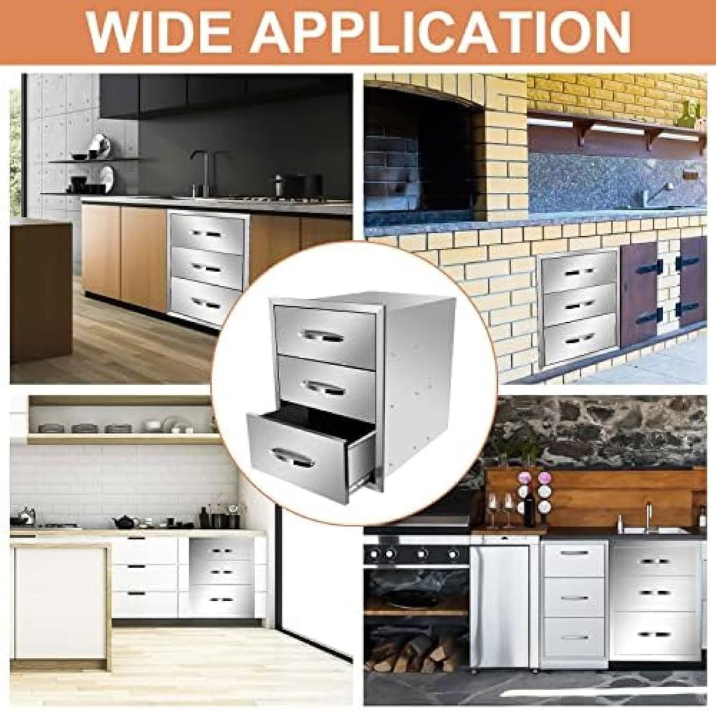 Stainless Steel Double Drawers for Outdoor Kitchen Grilling Station - 18Wx23Dx23H-3L