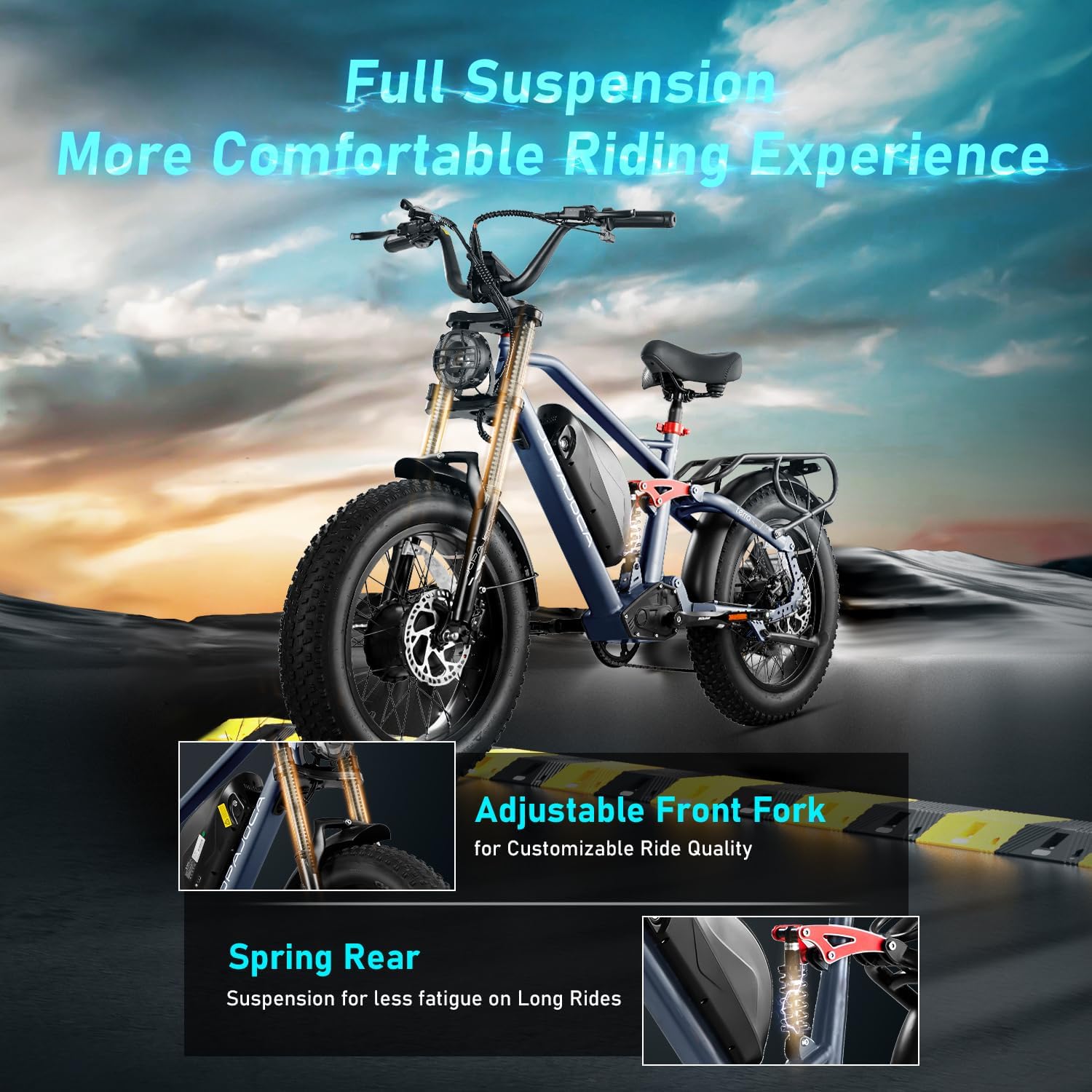 (2025 Upgraded) Eahora Terra Peak 3000W Dual Motor Electric Bike for Adults 48V 20A 30-33MPH 80-120Miles Long Range Adult EBike Dual Hydraulic Brakes Full Suspension Electric Bicycle