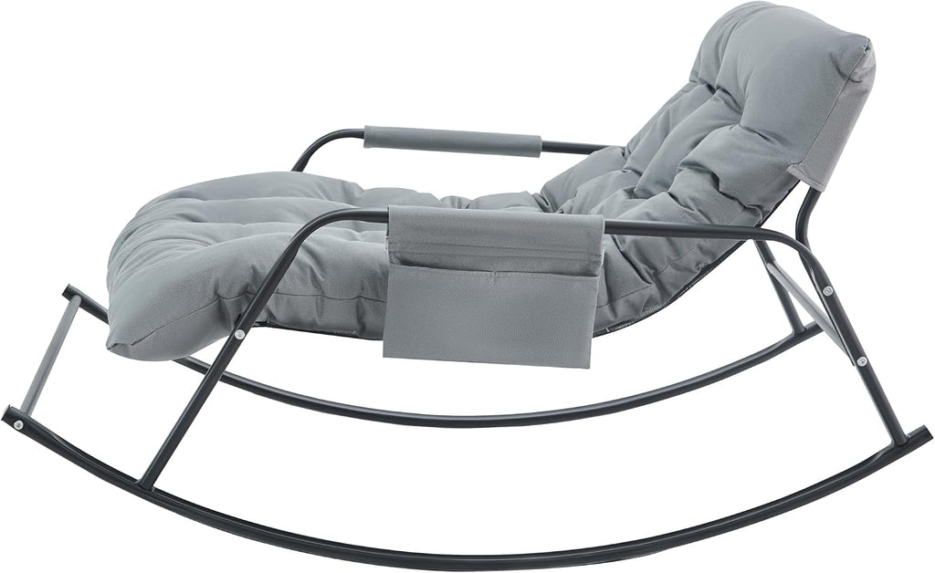 Oversized Papasan Rocking Chair, 35.8' Extra-Wide Sling Rocking Chair for Nursery & Patio, Waterproof Technical Leather Glider for Living Room Reading, Modern High Back Lounge Chair with Foot Rest