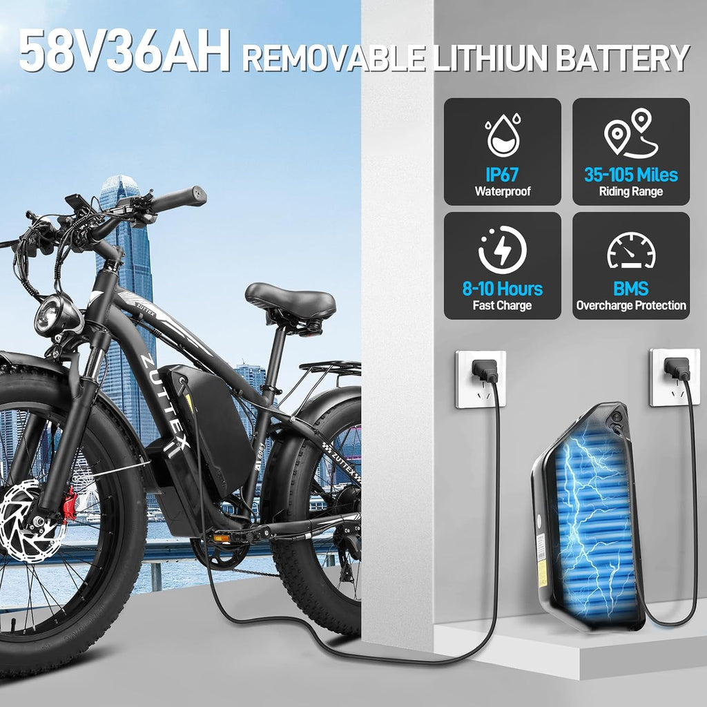 Dual Motor Ebike 8000W Peak for Adults - 58V Max-Output 36AH Battery 24 Inch Fat Tire Electric Bike LCD Display Fast 47MPH 105 Miles Range for Hunting Fishing