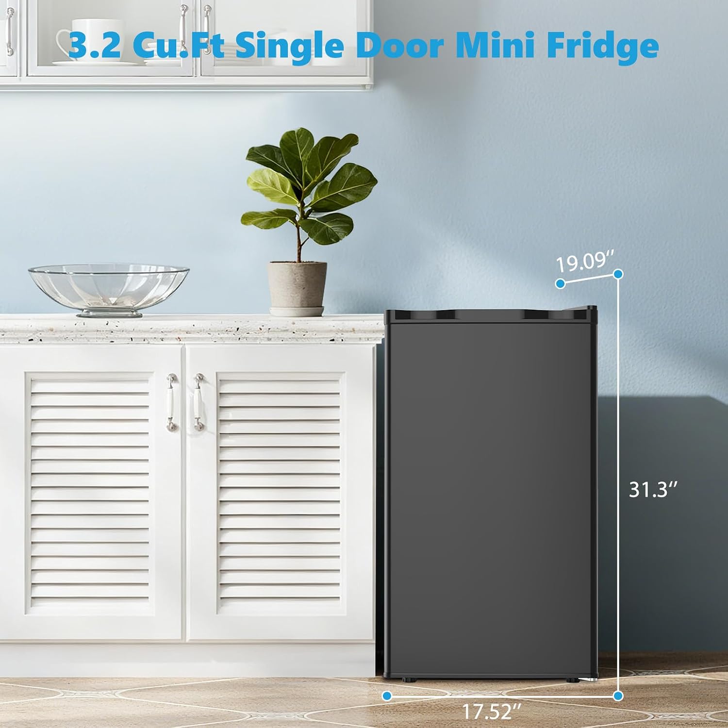 COWSAR 3.2 Cu.ft Mini Fridge with Freezer, Compact Dorm Refrigerator with Reversible Single Door, Adjustable Thermostat, Energy Saving, Perfect for Office, Dorm, Bedroom, Home, Black