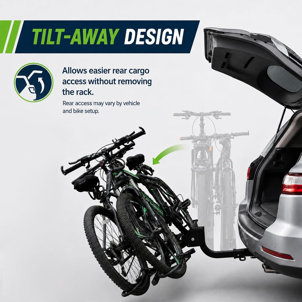 Bike Rack Hitch, 2 Bike Rack for Hitch, Hitch Mount Bike Rack for Car SUV Truck, 160 lbs Capacity, Foldable Tilt-Away Trailer Hitch Bike Rack for E-Bikes and Fat Tire Bikes, Fits 2' Receiver