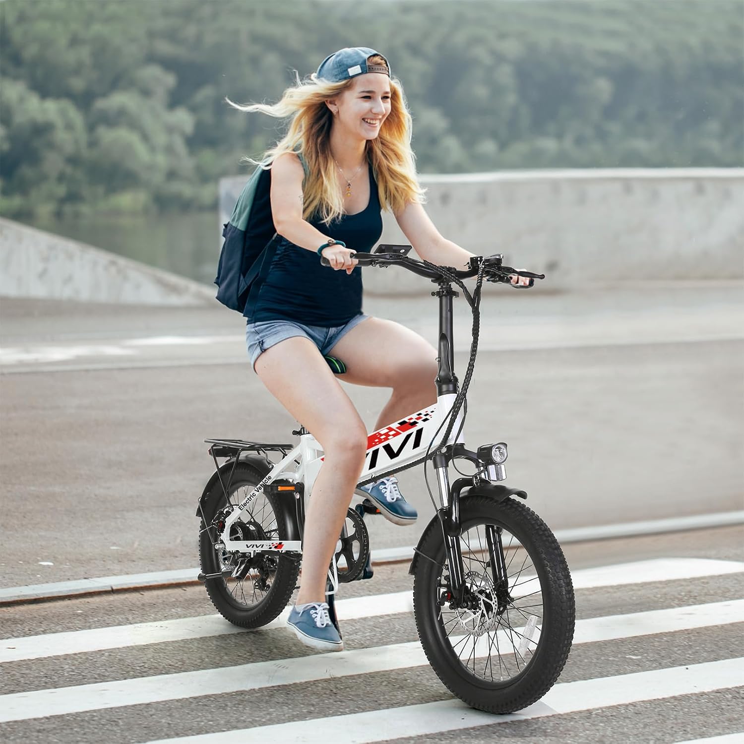 Vivi Electric Bike, 20' 500W Folding Electric Bike, 19.8MPH Adult Electric Bicycles with Removable 48V 374.4Wh Battery, Up to 50Miles Range, Cruise Control, Shock Absorber, SGS Certified to UL2849