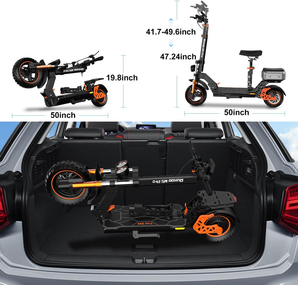 Electric Scooter Adults, 1600 W Motor Up to 50 Miles Range & 40 MPH Top Speed, 10' Off Road Tire Folding E-Scooter with Detachable Seat for Teen Commuting (UL 2272tested)