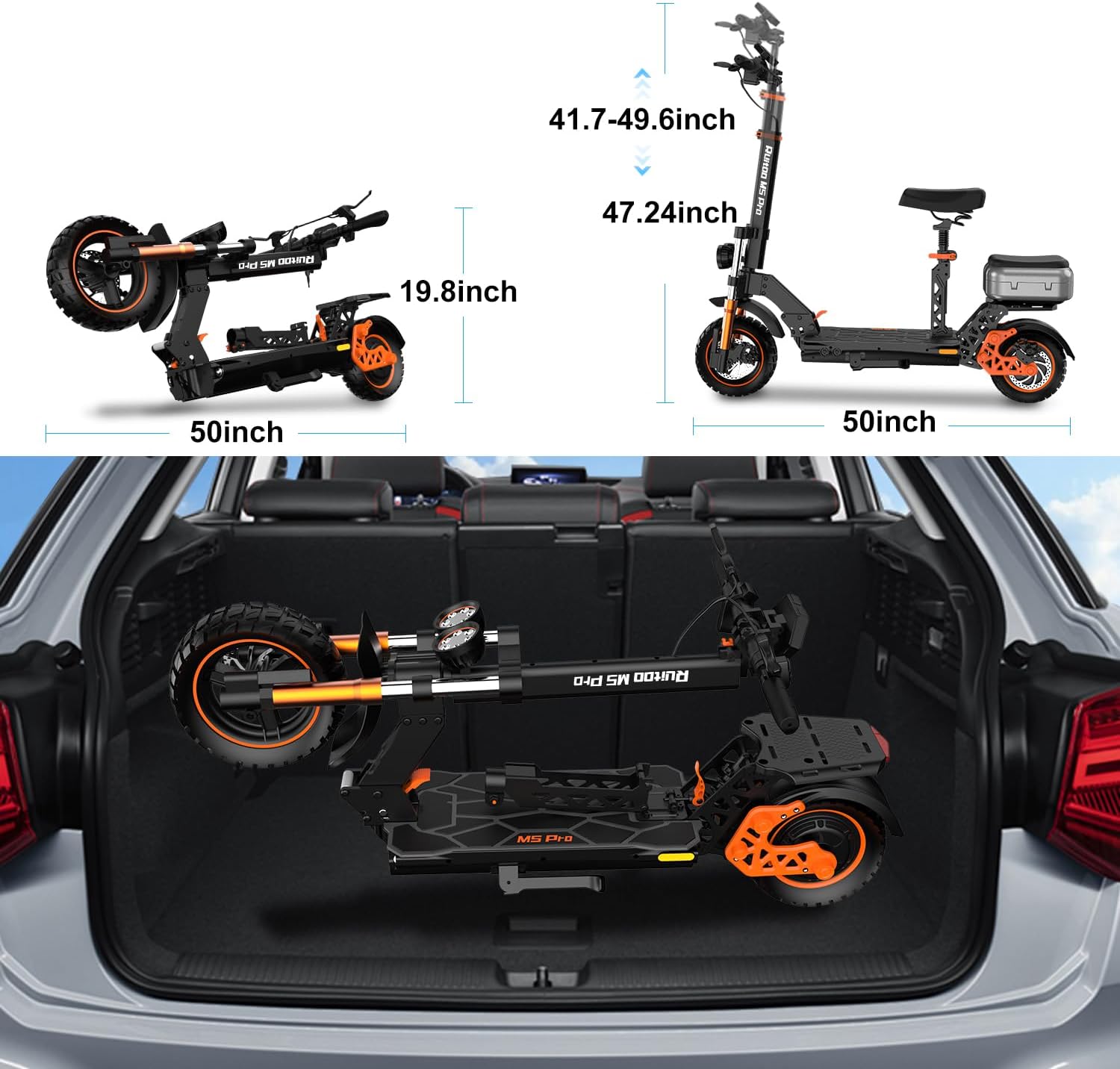 Electric Scooter Adults, 1600 W Motor Up to 50 Miles Range & 40 MPH Top Speed, 10' Off Road Tire Folding E-Scooter with Detachable Seat for Teen Commuting (UL 2272tested)