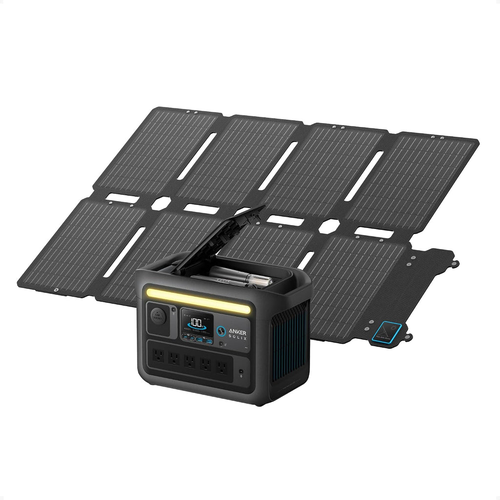 Anker SOLIX C800X Portable Power Station with 100W Solar Panel, 1200W Solar Generator with Camping Lights, 768Wh LiFePO4 Battery for Outdoor Camping, RVs, Road Trip, and Power Outages