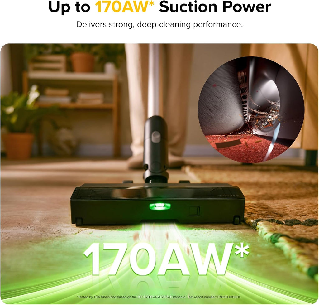 roborock H60 Pro Cordless Stick Vacuum Cleaner, 170AW Suction Power, 80-Min Runtime, 90° Bendable Tube, Dust-Detecting LED, Anti-Tangle Vacuum Cleaner for Home, Carpets, Hard Floors & Pet Hair