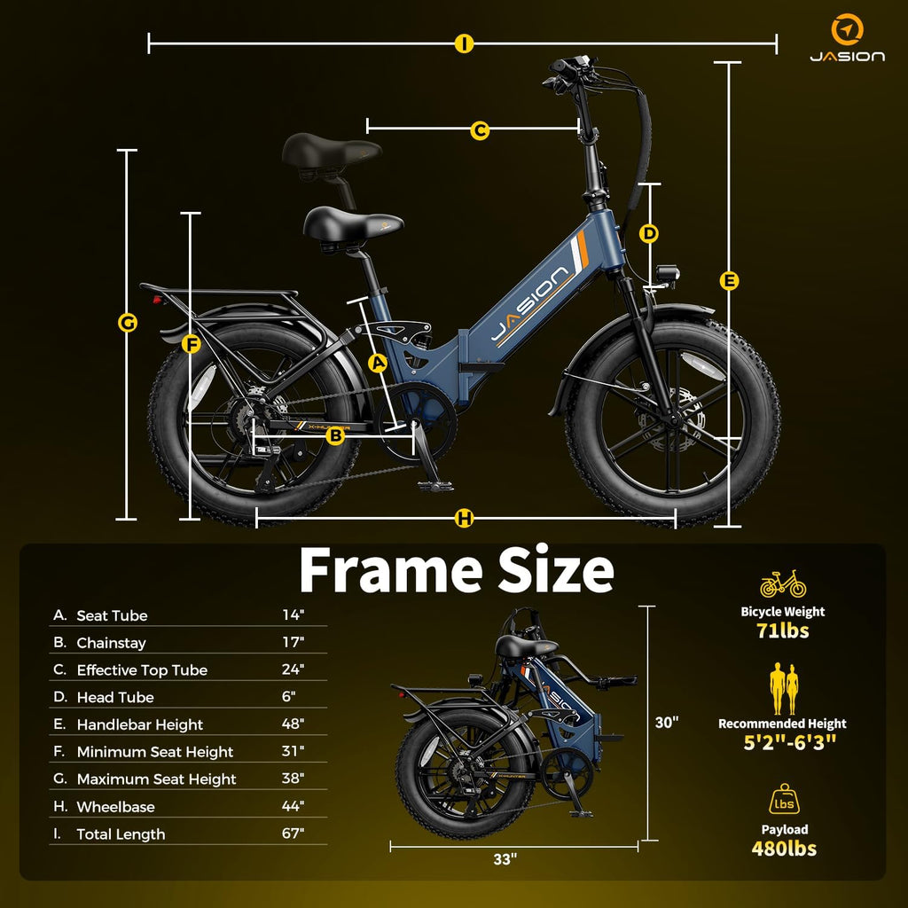 Jasion X Hunter ST 20' Electric Bike for Adults,Peak 1400W Motor,30MPH Max Speed Foldable Ebike,71 Miles Range Folding E Bicycles,624WH Battery,Hydraulic Disc Brakes,UL 2849 Certified