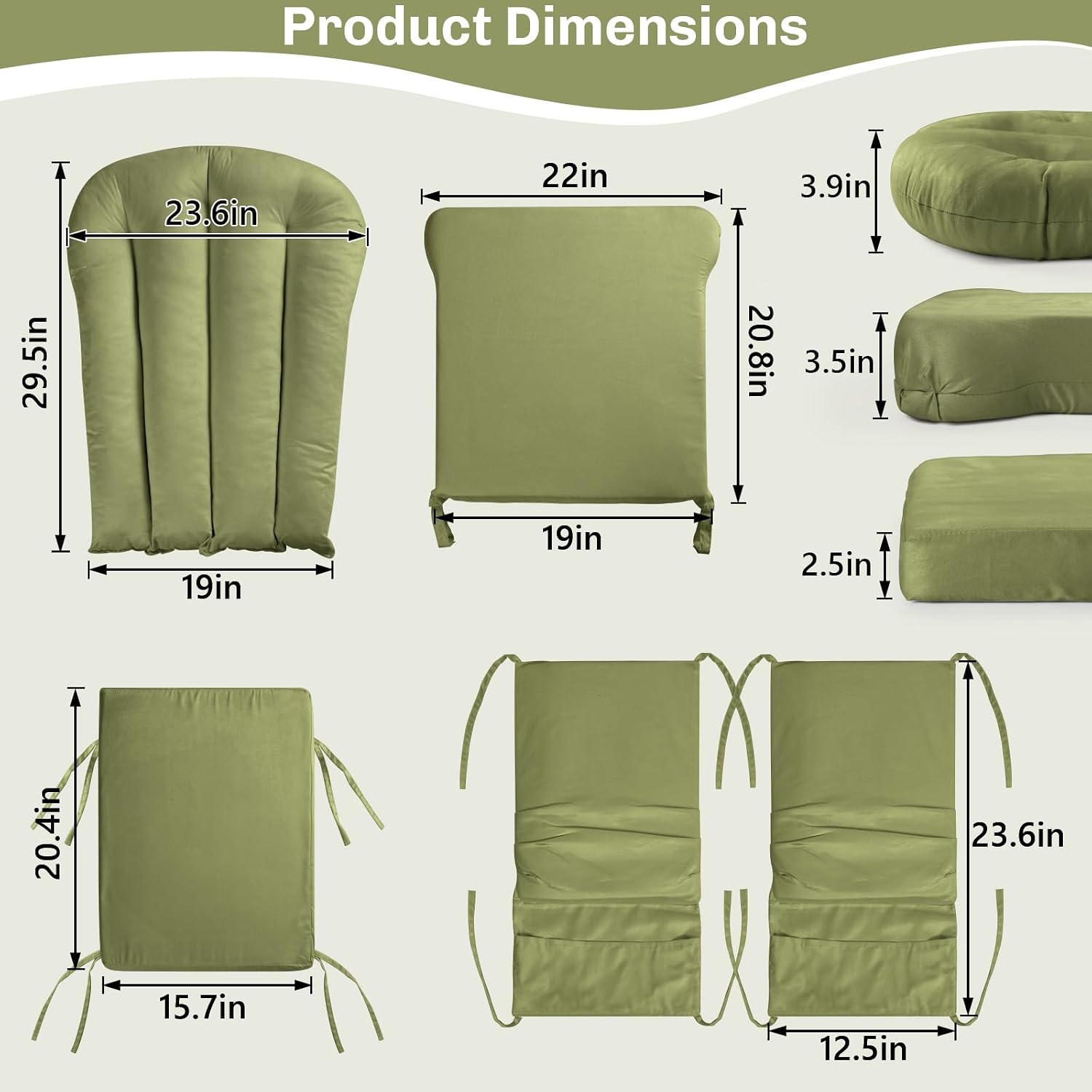 5PCS Suede Glider Rocker Replacement Cushions with 29.5' High Backrest & Side Pockets, Thickened Soft Glider Rocking Chair Cushions with Ottoman Cushion for Indoor Nursery Rocking Chair, Green