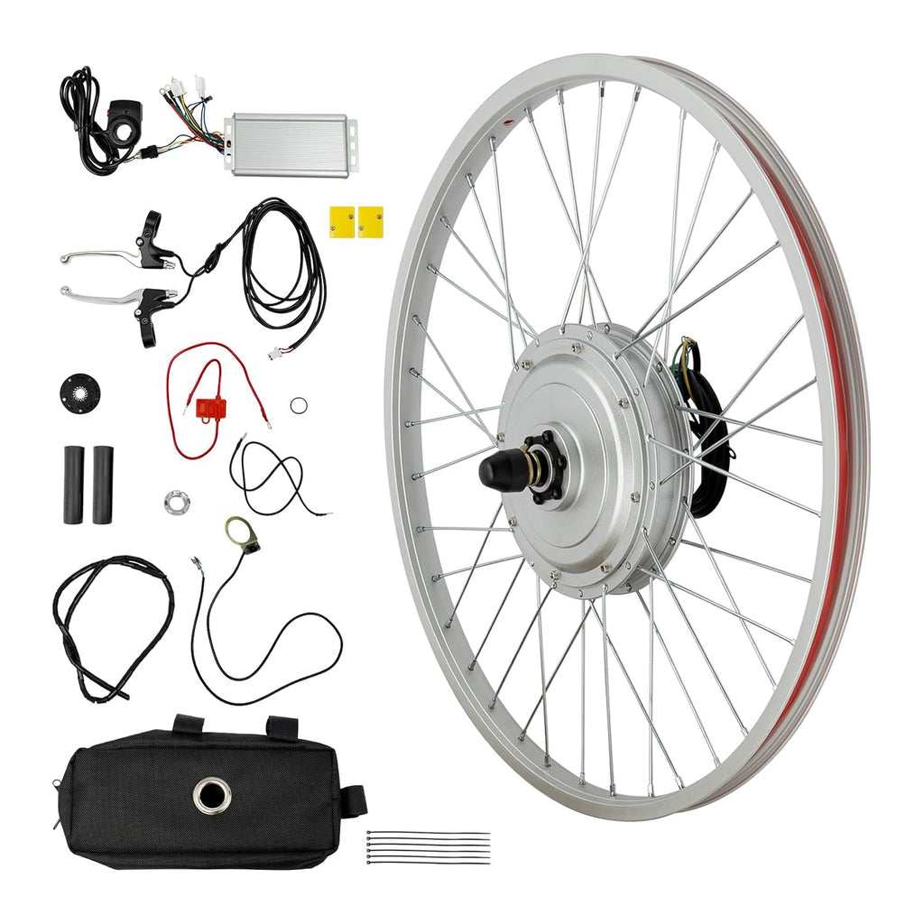 750W 24' Front Wheel E-Bike Hub Motor Conversion Kit, 390PRM Electric Bicycle Conversion Kit with Handbrake & Thumb Hub, E-Bike Hub Motor Conversion Kit for 24' Bicycle Racks & DIY Electric Bicycles