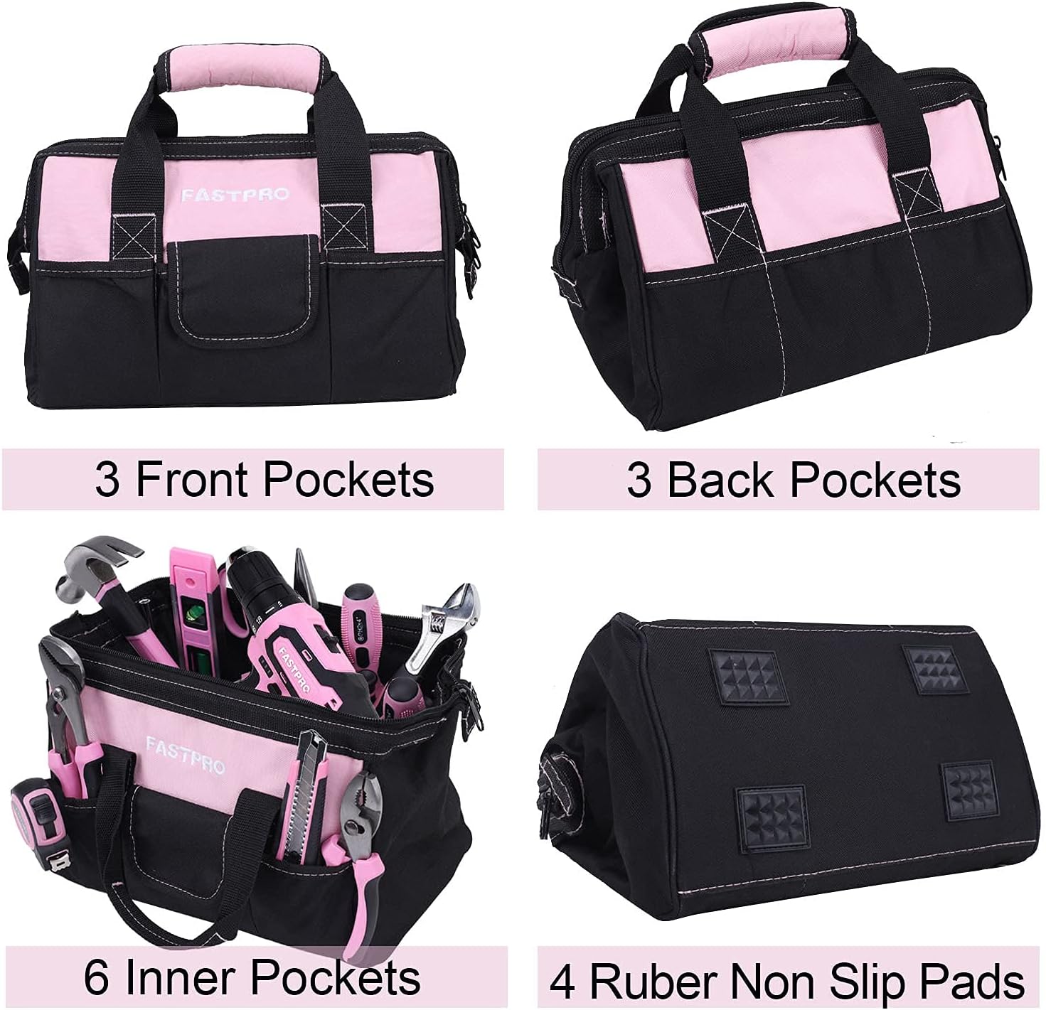 FASTPRO 232-Piece Pink Tool Set with Drill, 20V Cordless Drill Driver and Home Tool Set, Pink Drill Set for Women, Lady's Repairing Kit with 12-Inch Storage Bag, Pink