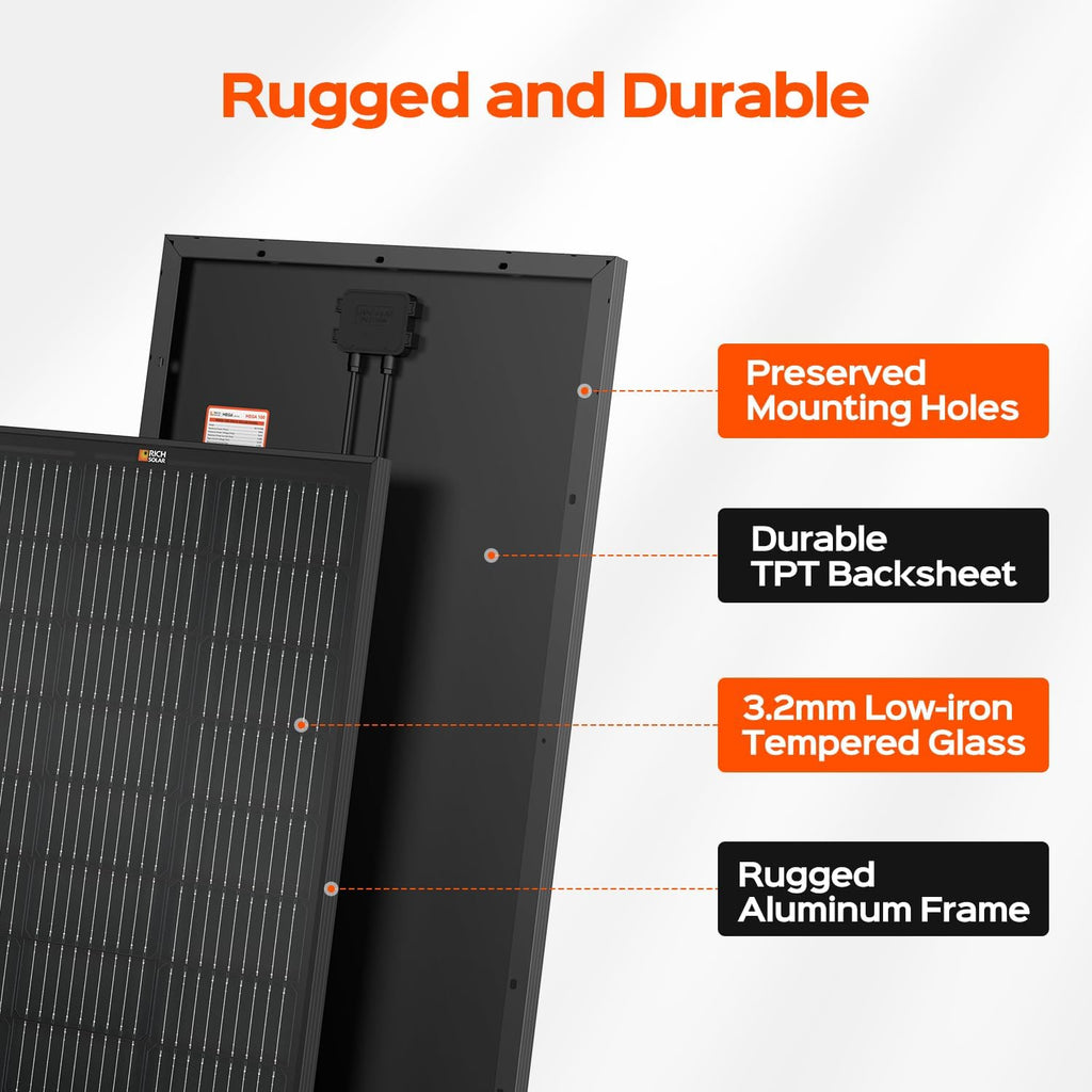 RICH SOLAR 200 Watt 12 Volt Monocrystalline Solar Panel 2 Pack of 9BB Cell 100W High Efficiency Solar Module Charge Battery for RV Trailer Camper Marine Off Grid All Black