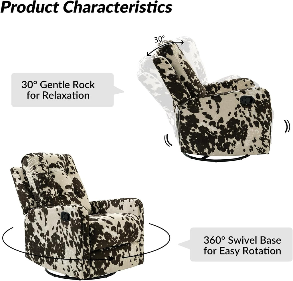 HULALA Home Recliner Chair Set of 2, Modern Printed Fabric for Living Room, Rocker Recliner Sofa Comfy Armchair 360 Degree Swivel, Nursery Rocking Chairs with Adjustable Backrest & Footrest/Brown