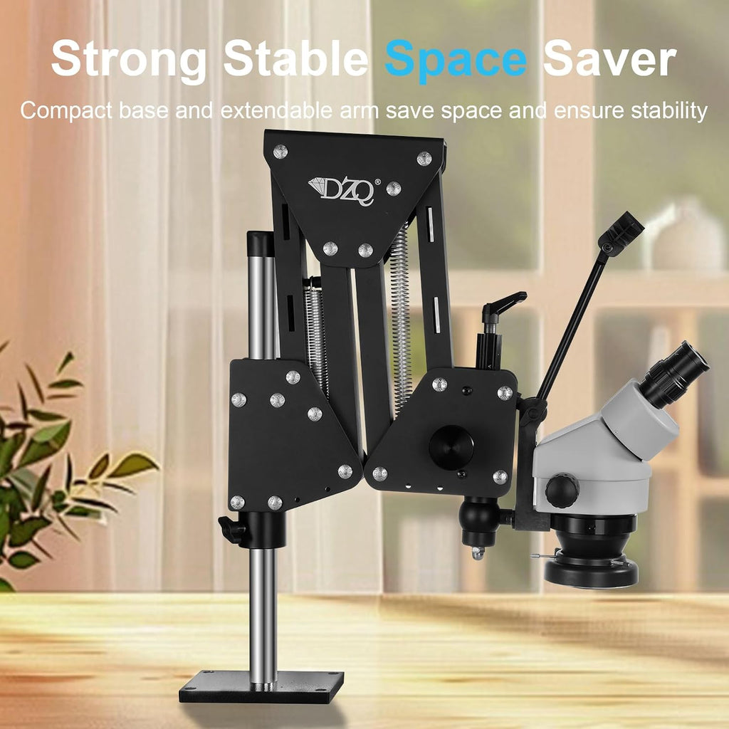DZQ Jewelry Microscope, 7X-45X Magnification with Multi-Directional Spring Stand, 0.5X Barlow Lens, 60 Ring Light Illuminator & Dimmer Switch, Jewelers Microscope for Jewelry Engraving Setting Making