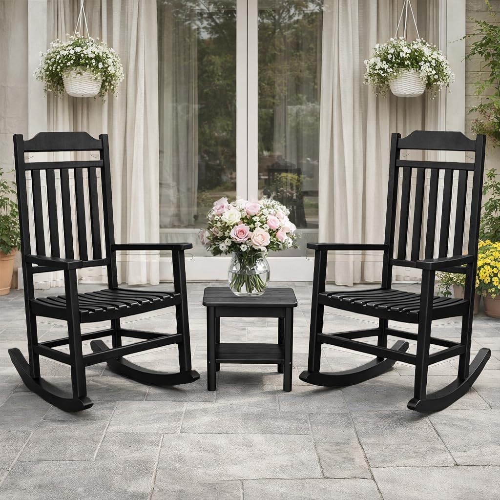 EasyUp Patio Rocking Chair Outdoor,Set of 4,Weather Resistant Poly Resin Oversized Porch Rocker,High Back Smooth Design,Indoor Outdoor Use