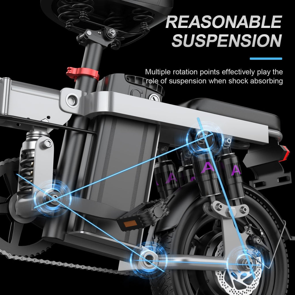 Heavy-Duty Foldable Electric Bike for Adults with 7-Shock Suspension, 500+ lbs Capacity, 740W Motor, 25MPH, 720Wh Battery, 20 Mile Range, 14' Fat Tires Commuter Electric Bicycles for Road & Mountain