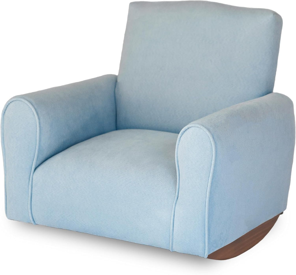 Toddler Personalized Armchair, Kids Upholstered Rocking Chair with Personalization, Toddler Chair with Personalized Name, Comfy Child Armchair, (Light Blue Suede, Rockers)