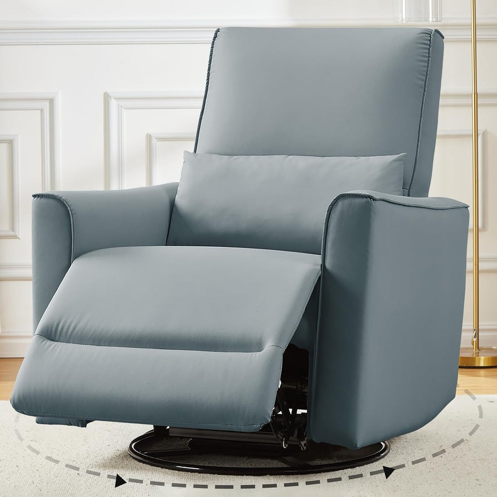 GAOMON Swivel Rocking Recliner Chair, Manual Leather Recliner Glider with Lumbar Support & Padded Armrest, Comfortable Rocker Nursery Single Sofa for Living Room and Bedroom (Gray)