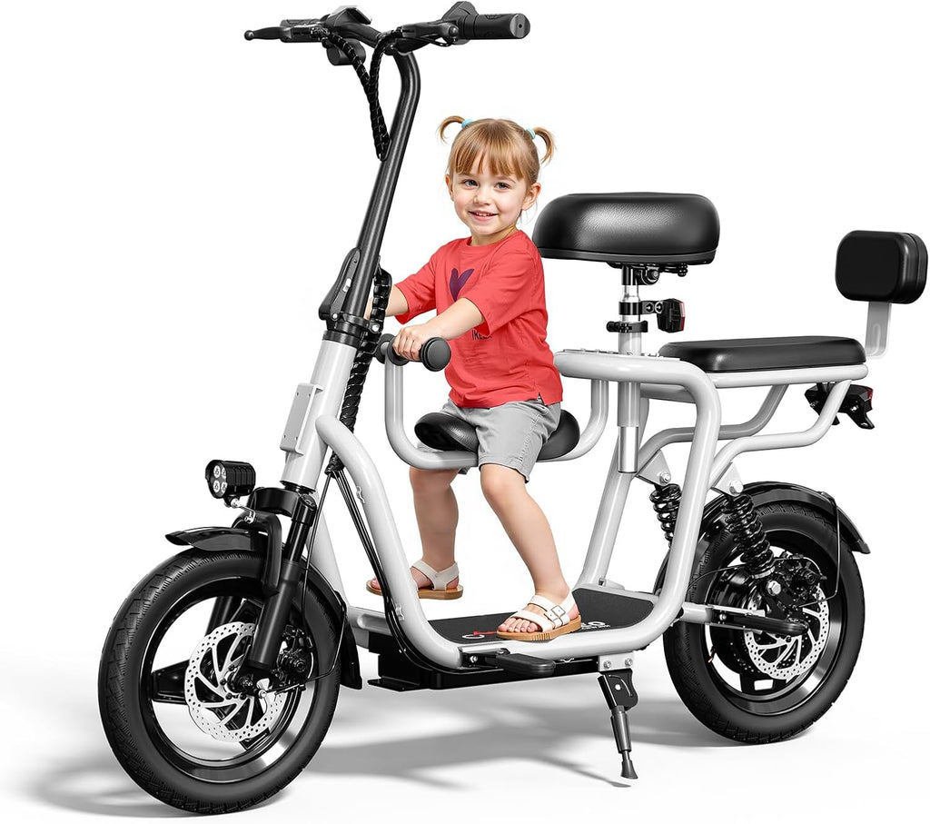 Electric Scooter with Seats for Adults Power by 500W Motor, E Bike with 14' Pneumatic Tire and 20 Miles Range&17.5Mph, Electric Bicycle for Women/Man Sliver Pro