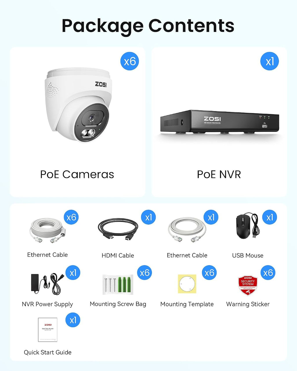 ZOSI C220 4K 8MP 8CH POE NVR Security Camera System (16CH Expandable), 6 x 8MP PoE IP Dome Cameras Outdoor Indoor, AI Human/Vehicle/Face Detection, One-Way Audio, 100ft IR Night Vision, 2TB HDD
