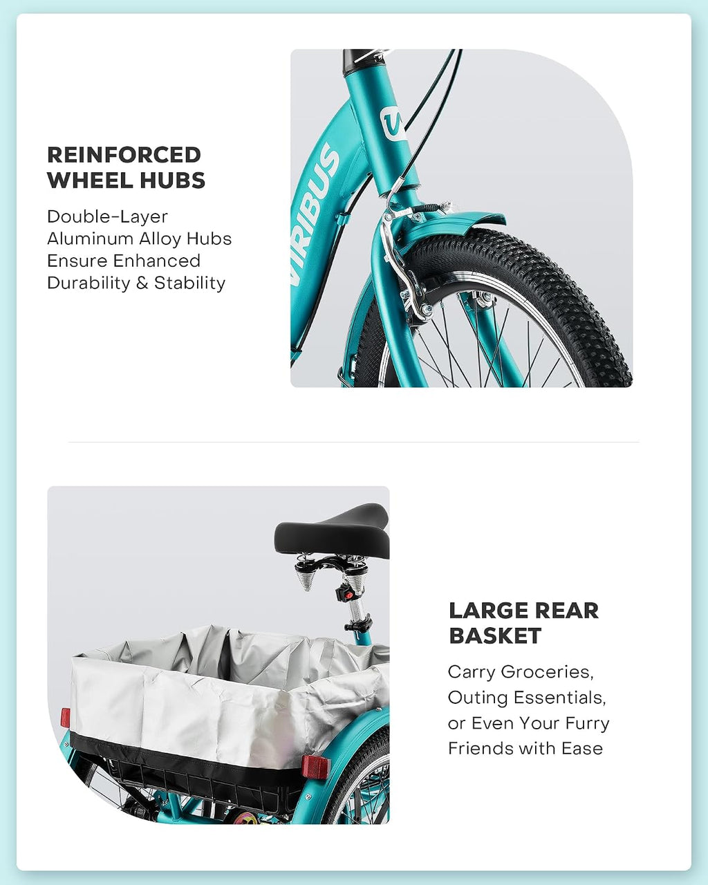 VIRIBUS Folding Tricycle for Adults, 20 inch Foldable Adult Tricycle 1 or 7 Speed Speed with Basket, Folding 3 Wheel Bikes for Adults Senior Women Men, Collapsible Mini Trike, Three Wheeler 330lb.