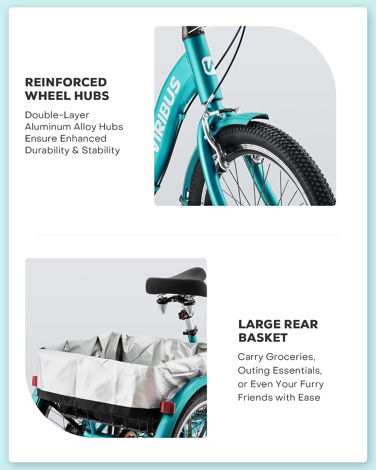 VIRIBUS Folding Tricycle for Adults, 20 inch Foldable Adult Tricycle 1 or 7 Speed Speed with Basket, Folding 3 Wheel Bikes for Adults Senior Women Men, Collapsible Mini Trike, Three Wheeler 330lb.