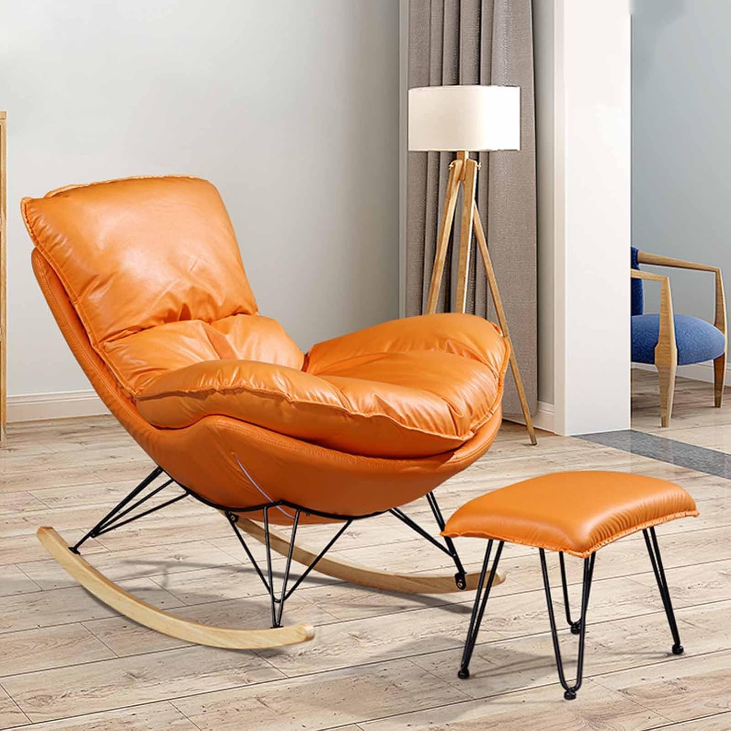 Modern Nursery Rocking Chairs, Rocking Chair Nursery with Footrest, Upholstered Rocking Chair Nursery Glider, Comfy Rest Reading Chair Water Resistant Nursery Chair,Orange