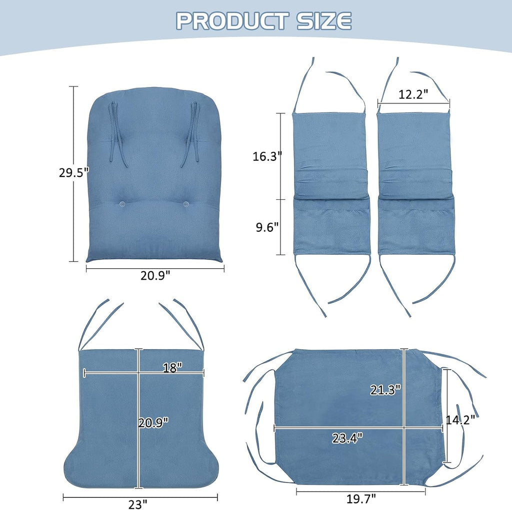BECHAEO 5PCS Suede Glider Rocker Replacement Cushions with Ottoman Cover Thicken Soft Rocking Chair Cushion Set for Indoor Nursery Glider Rocking Chair, Blue