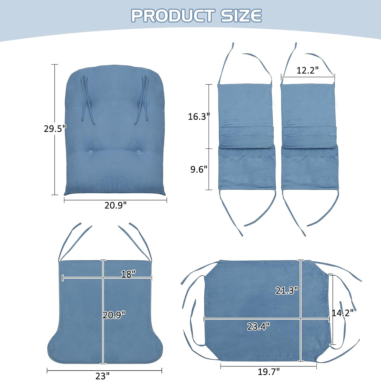 BECHAEO 5PCS Suede Glider Rocker Replacement Cushions with Ottoman Cover Thicken Soft Rocking Chair Cushion Set for Indoor Nursery Glider Rocking Chair, Blue