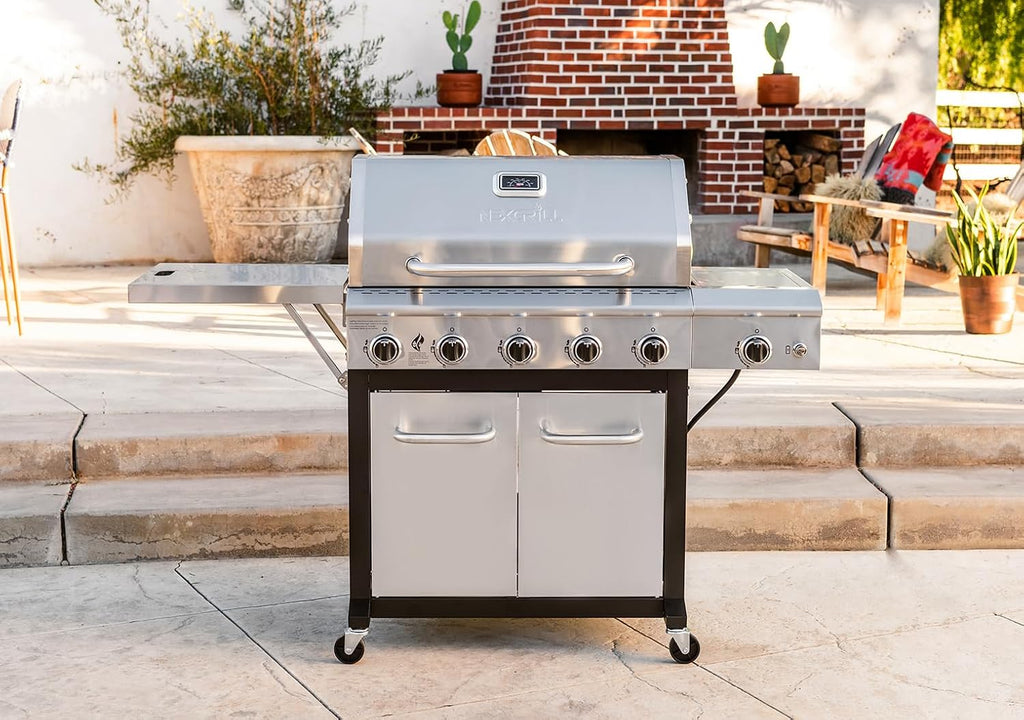 Nexgrill Deluxe 5-Burner Propane BBQ Grill with Side Burner and Foldable Side Table, Stainless Steel Control Panel, Electric Ignition, 60,000 BTUs Output, Gas Grill Perfect for Gatherings - 720-1046