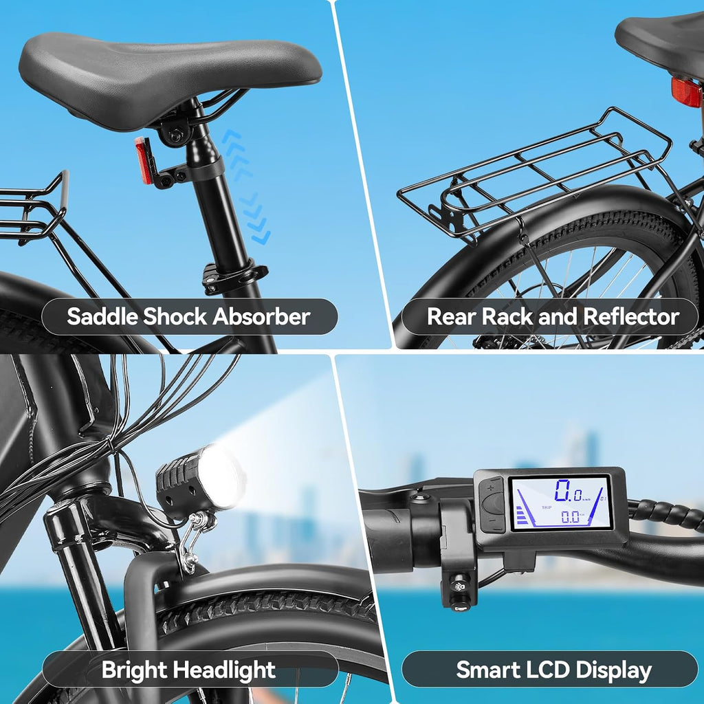 ZNH 750W Electric Bike for Adults, 48V 13Ah Removable Battery, 26' x 1.95' Fat Tire E-Bike, Up to 50 Miles, 7-Speed Shimano, Hydraulic Suspension, LCD Display, UL2849 Certified, TUV